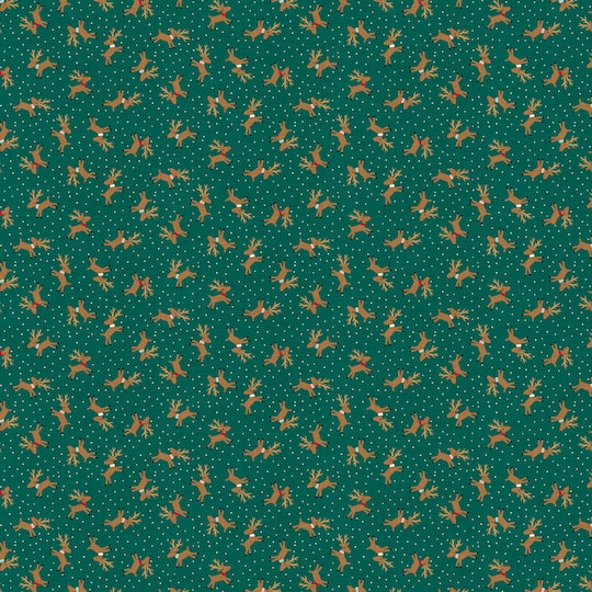 Fabric Editions Green Reindeer Toss Cotton Fabric